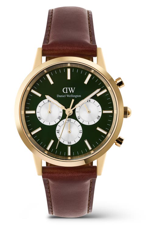 Iconic Chronograph Leather Strap Watch, 42mm