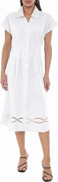TASH AND SOPHIE Embroidered Short Sleeve Midi Shirtdress