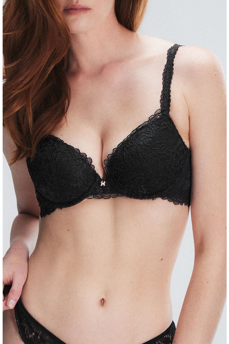 Romantic Corded Lace Padded Demi Bra, Main, color, BLACK CAVIAR