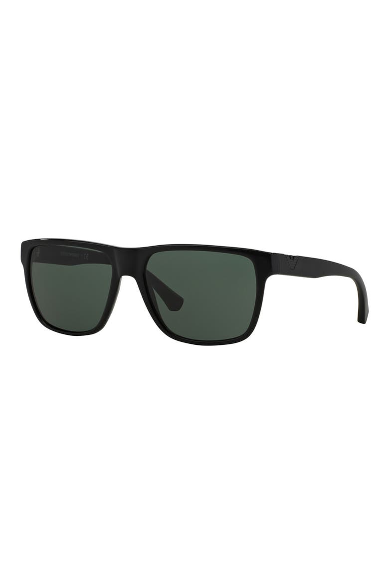 AX Armani Exchange 56mm Aviator Sunglasses, Alternate, color, SHINY BLACK / GREEN