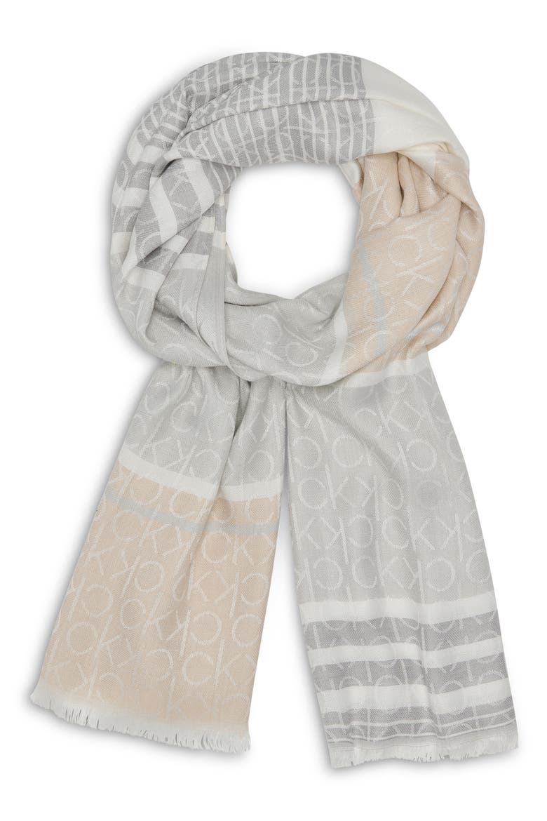Colorblock Logo Scarf, Alternate, color, LATTE