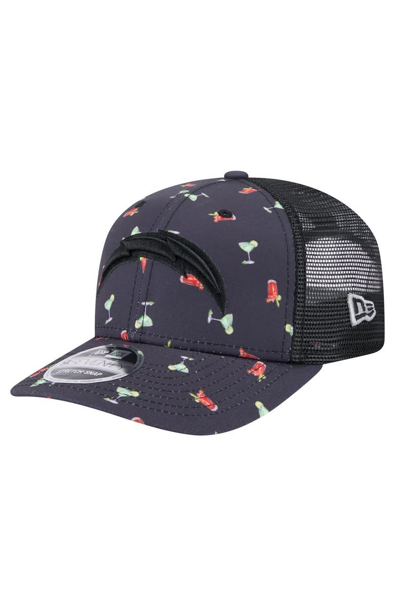 New Era Men's New Era Navy/Black Los Angeles Chargers Adventure Drinks Pattern 9SEVENTY Stretch-Snap Hat, Main, color, Navy