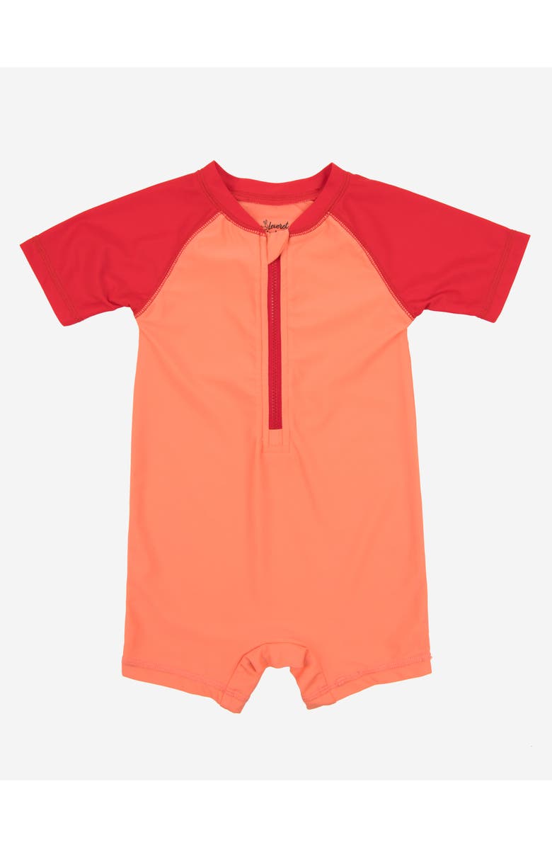 Leveret Baby One-Piece Rashguard, UPF 50+ Sun Protection Swimwear, Main, color, Red & Orange