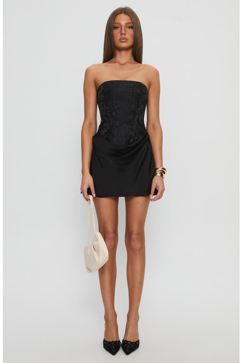Jenevieve Strapless Cocktail Dress, Alternate, color, BLACK