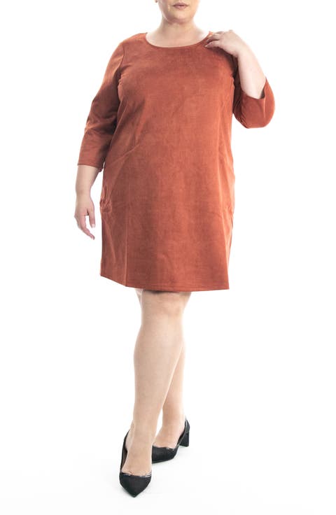 Faux Suede Trapeze Dress (Plus)