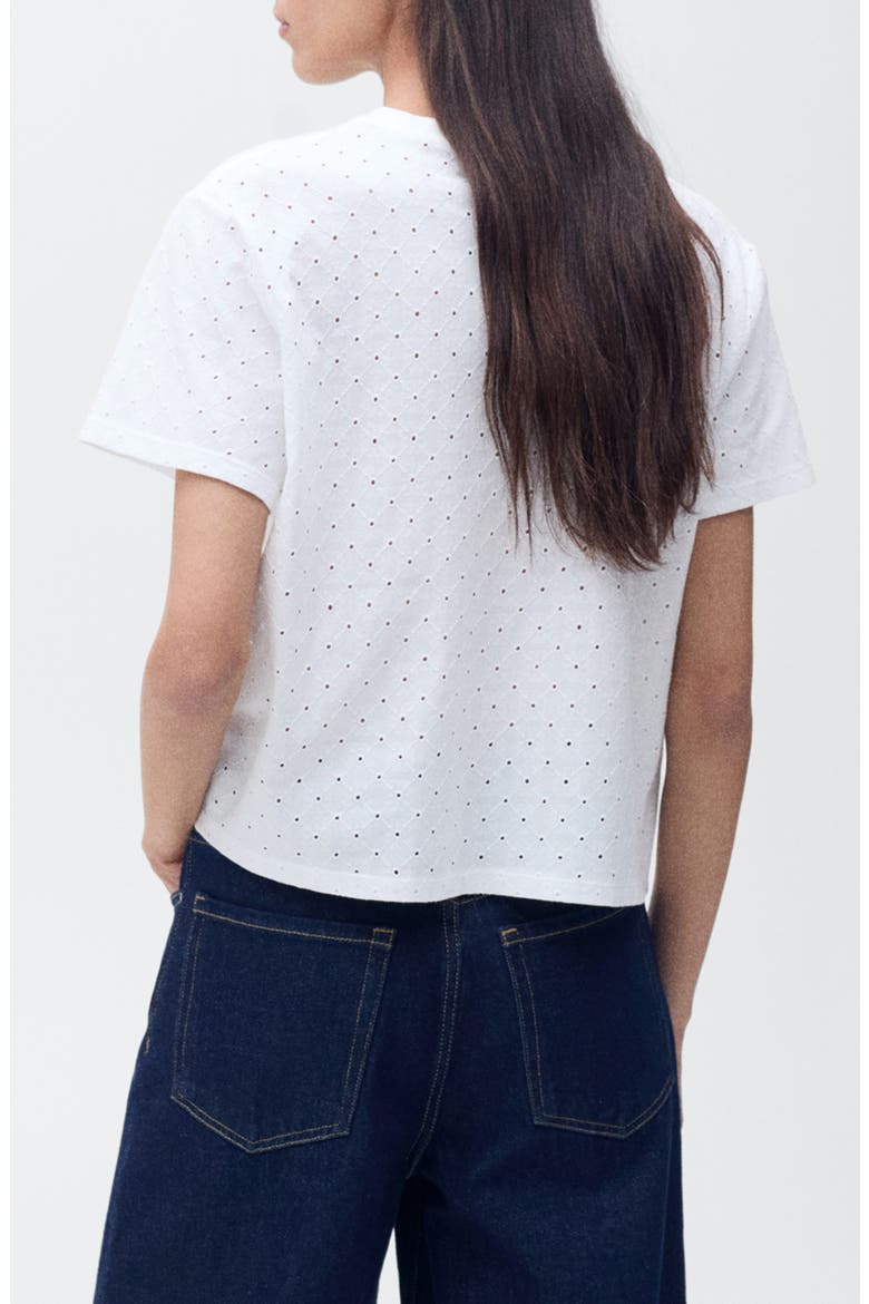 Embroidered Openwork Cotton T-Shirt, Alternate, color, WHITE