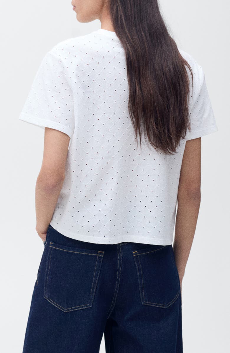 MANGO Embroidered Openwork Cotton T-Shirt, Alternate, color, White