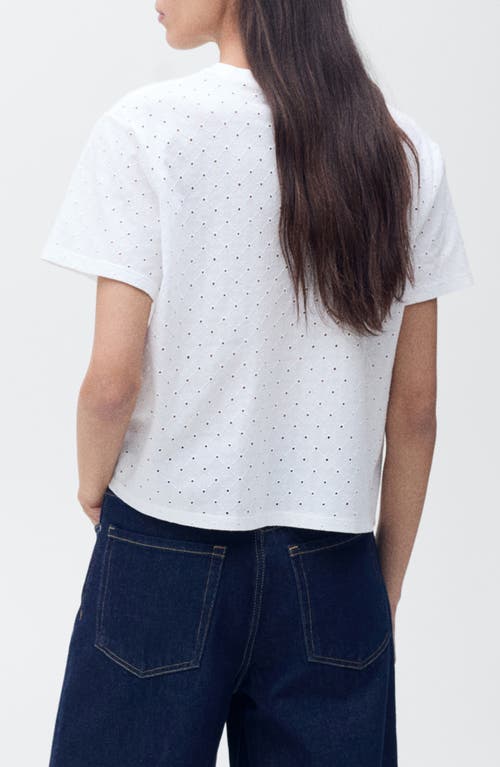 Mango Embroidered Openwork Cotton T-shirt In White