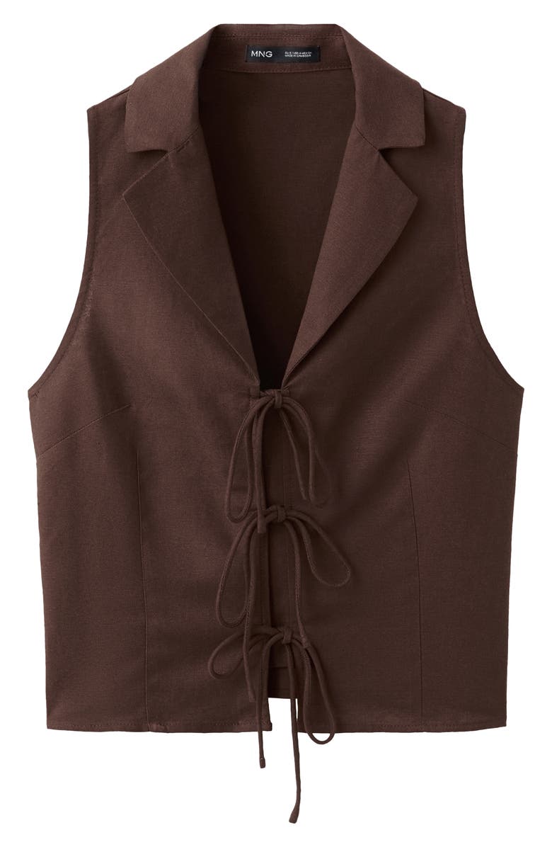 MANGO Tie Front Vest, Alternate, color, Chocolate