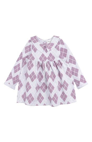 Miles The Label Argyle Print Long Sleeve Cotton Collared Sweatshirt Dress In Purple