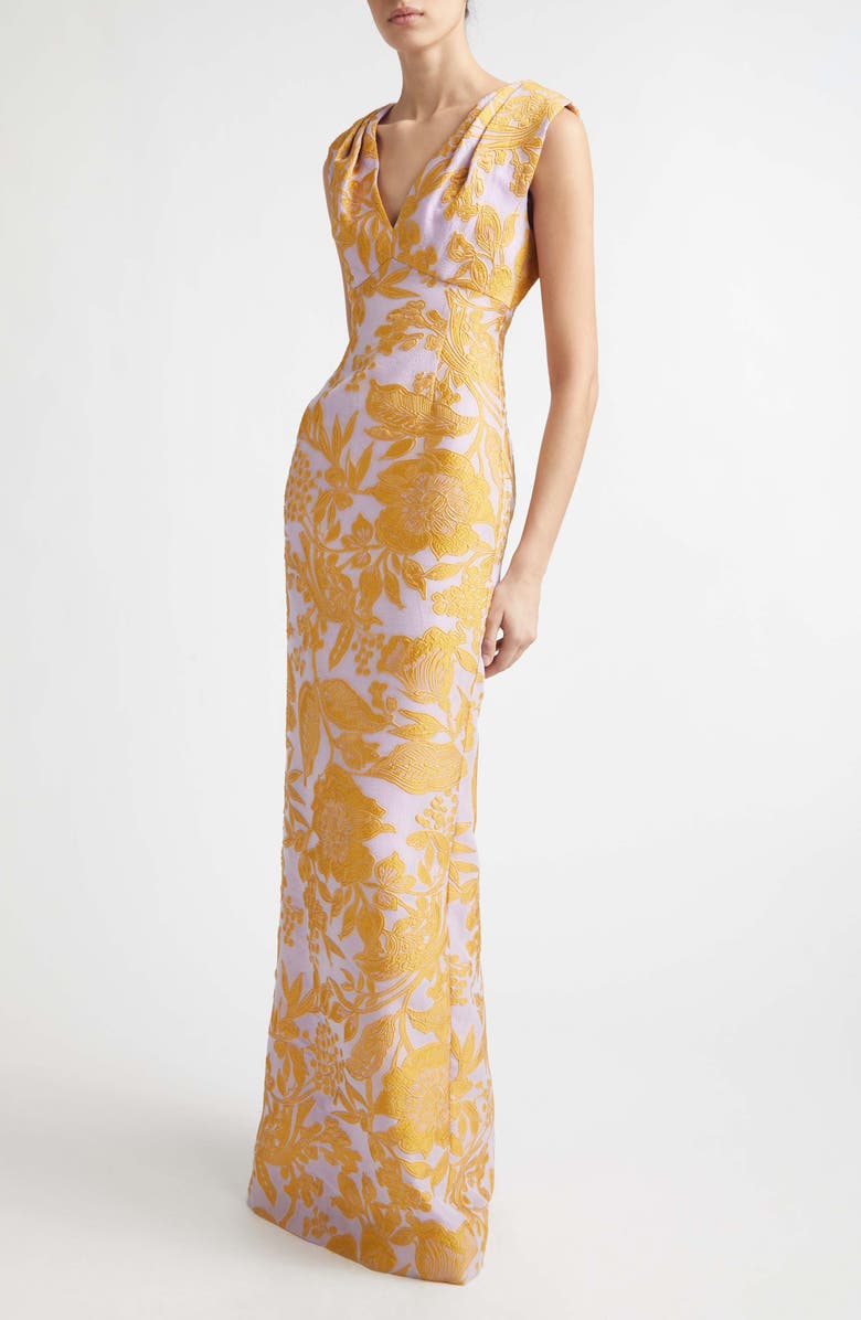 Lela Rose Floral Brocade Gown, Main, color, Peony Multi