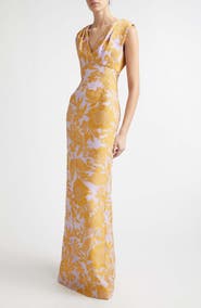 Lela Rose Floral Brocade Gown