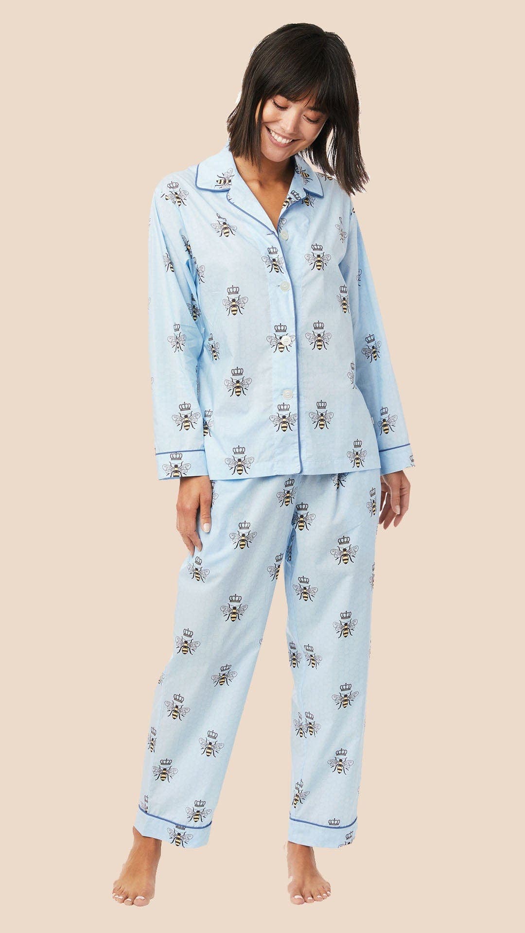 The Cat's Pajamas Luxe Pima Pajama Set Conversational In Blue