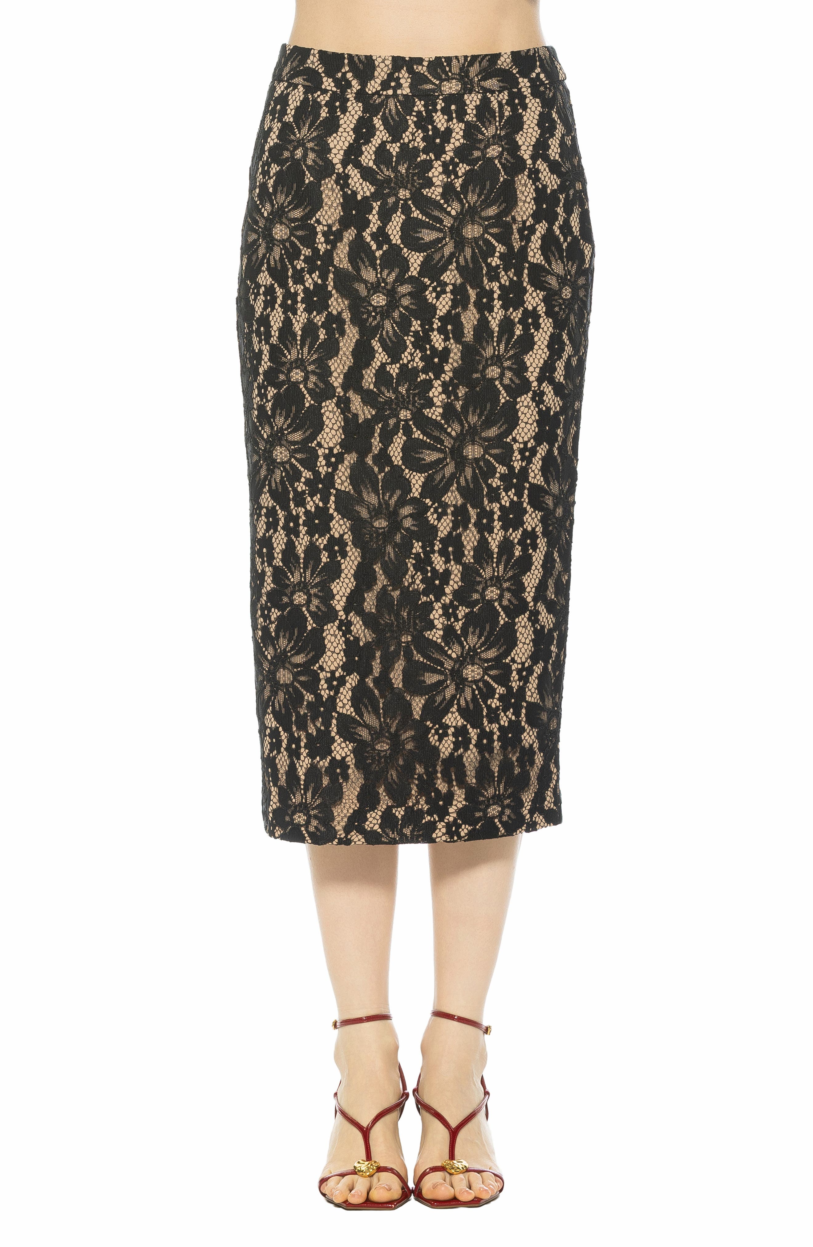 Alexia Admor Taye Lace Midi Pencil Skirt