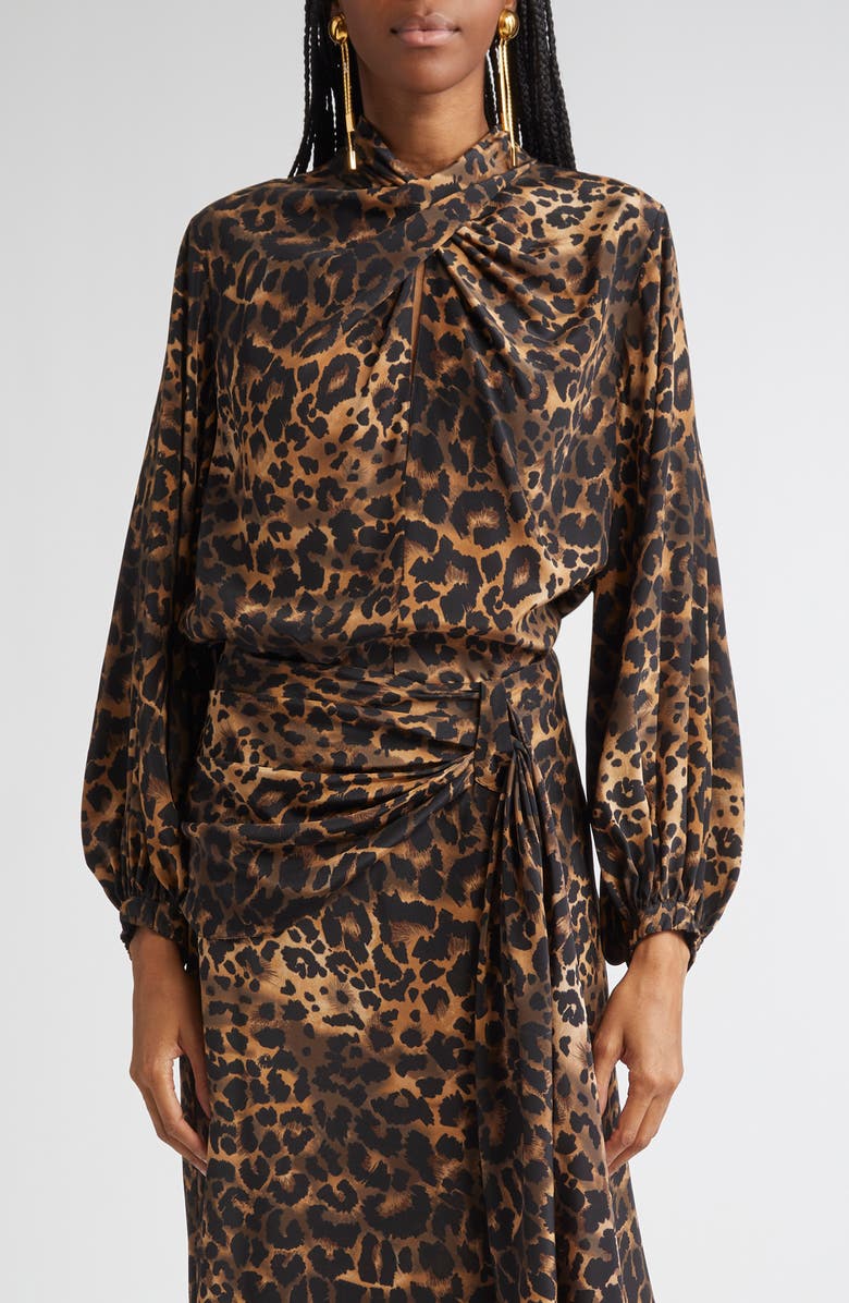 Johanna Ortiz Intricate Islands Leopard Print Silk Top, Main, color, Leopard
