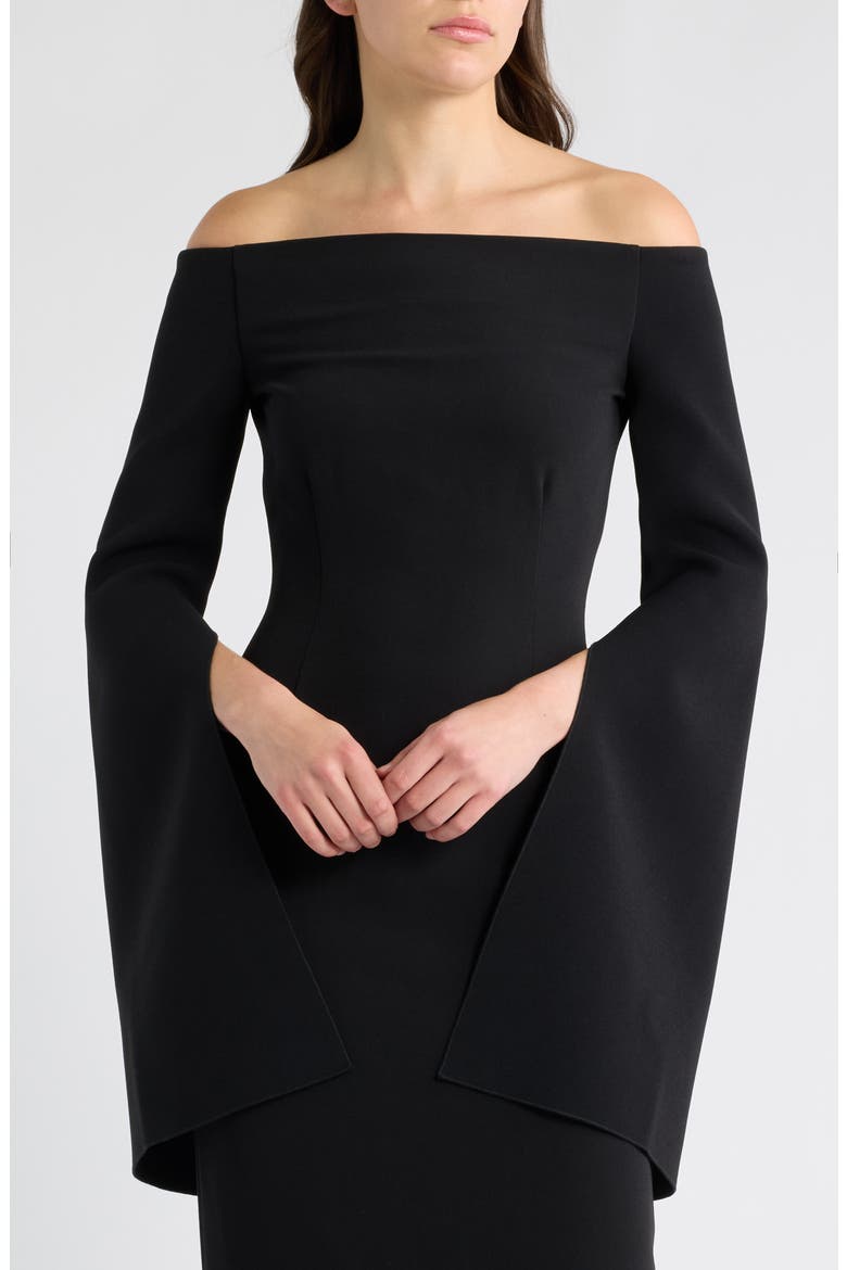 Marcella Fluted Sleeve Maxi Dress, Alternate, color, BLACK
