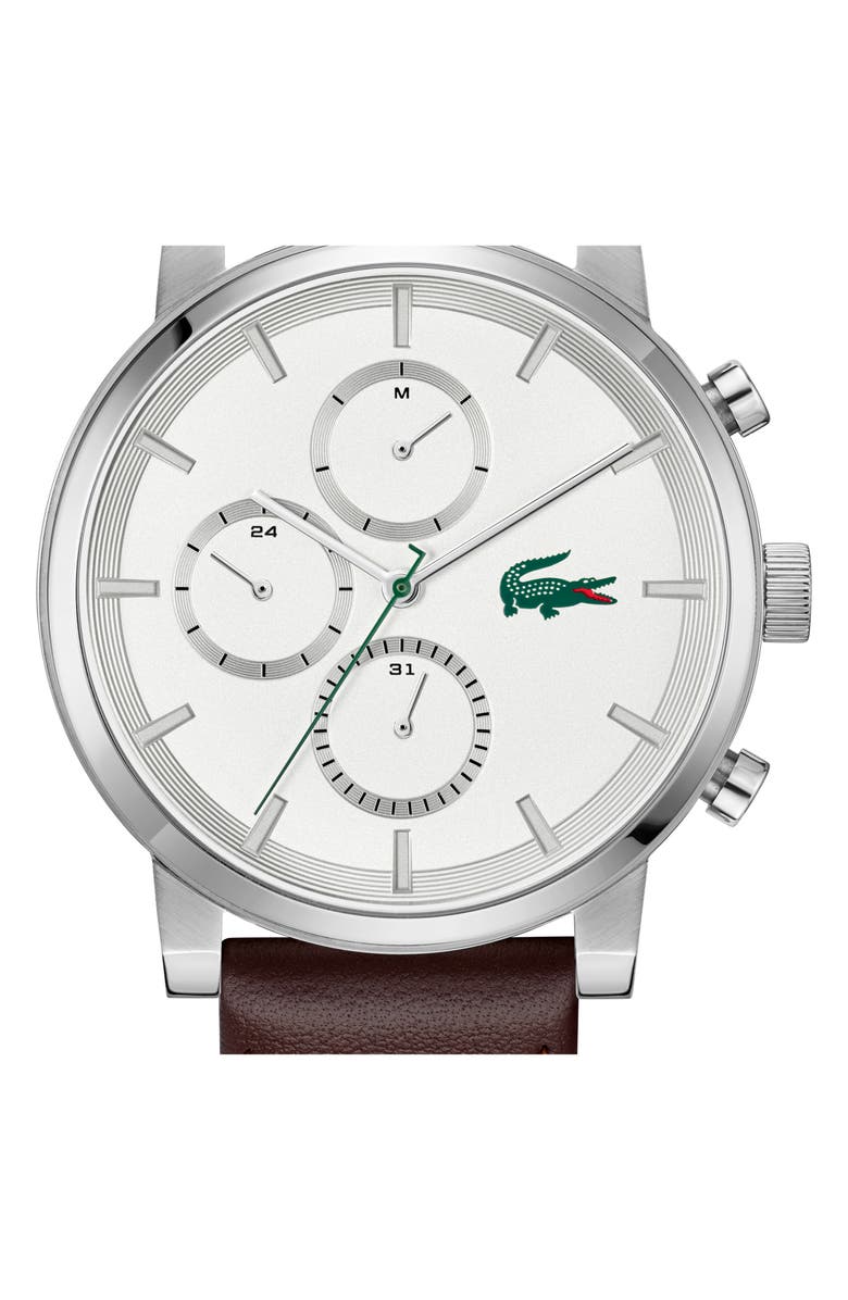 Lacoste Replay Multifunction Leather Strap Watch, 44mm, Alternate, color, 