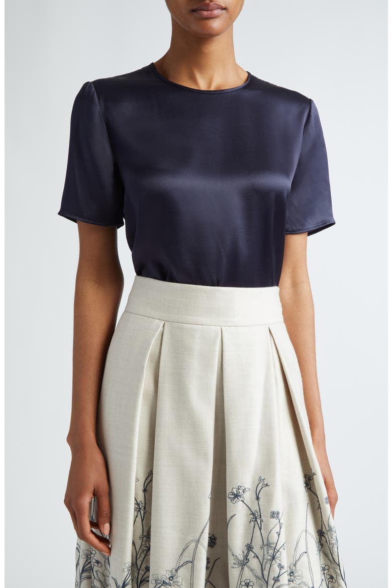 Short Sleeve Silk Top, Main, color, NAVY