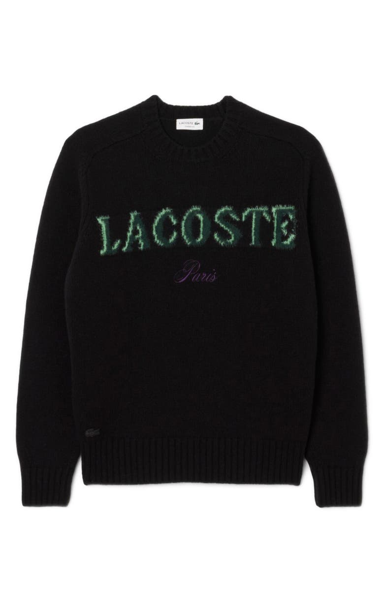 Lacoste Intarsia Logo Wool Crewneck Sweater, Alternate, color, Black/ Liamone