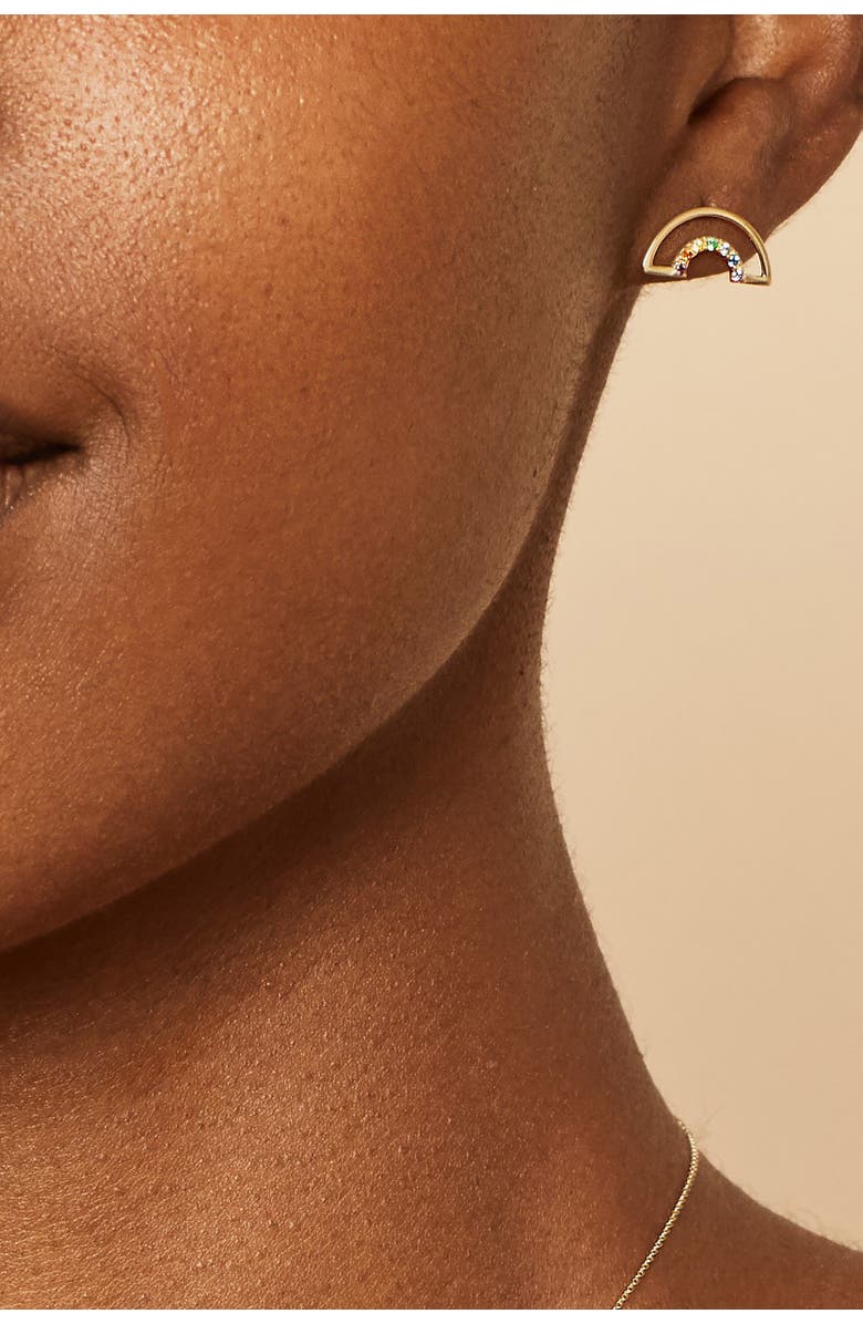 Oradina 14K Yellow Gold Double Rainbow Studs, Alternate, color, 