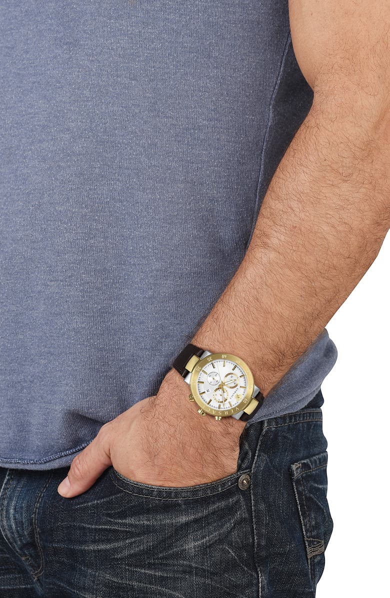 Versace Urban Mystique Quartz Chronograph Leather Strap Watch, 43mm, Alternate, color,