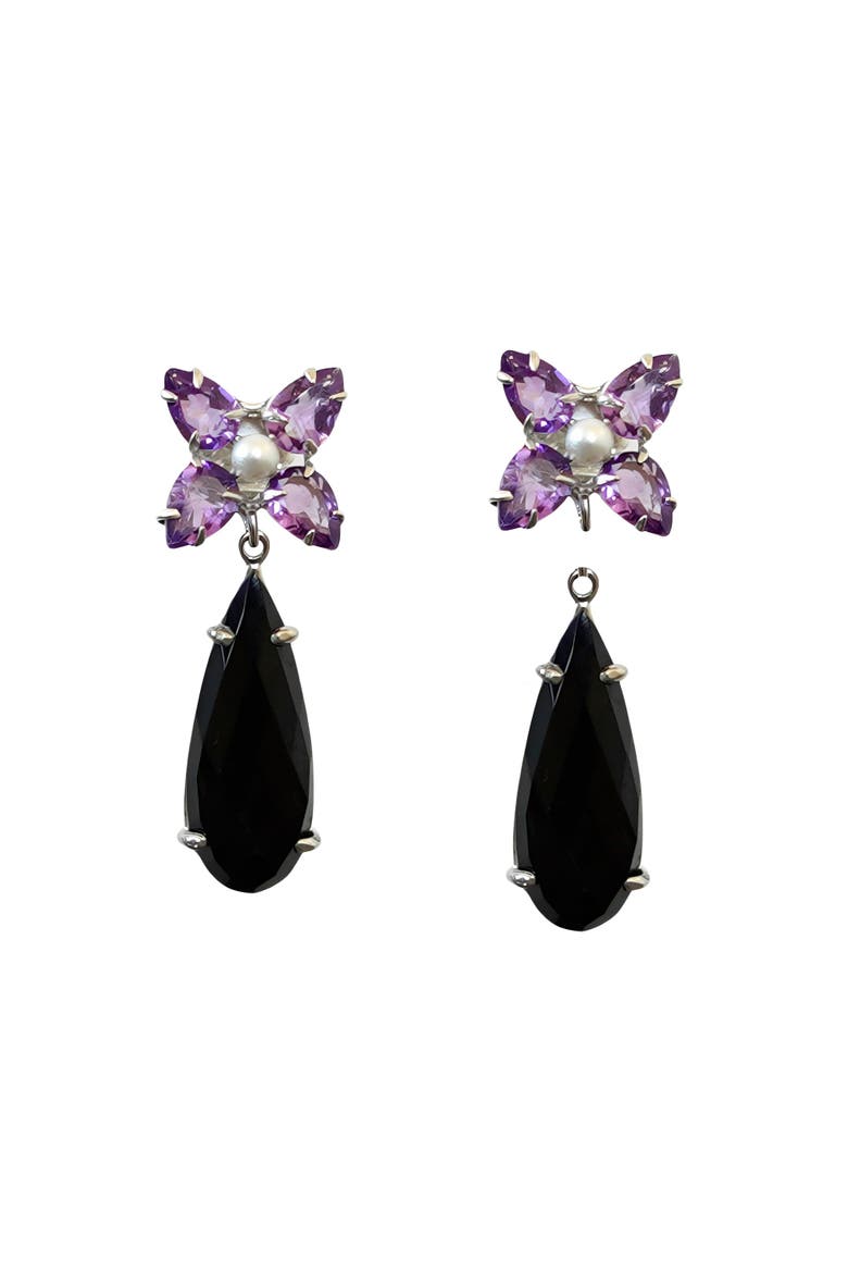 Los Angeles Interchangeable Drop Earrings, Main, color, Black & Purple
