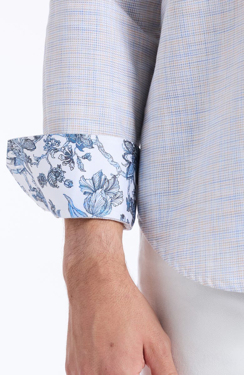 Robert Graham Edison Print Woven Button-Up Shirt, Alternate, color, Sand