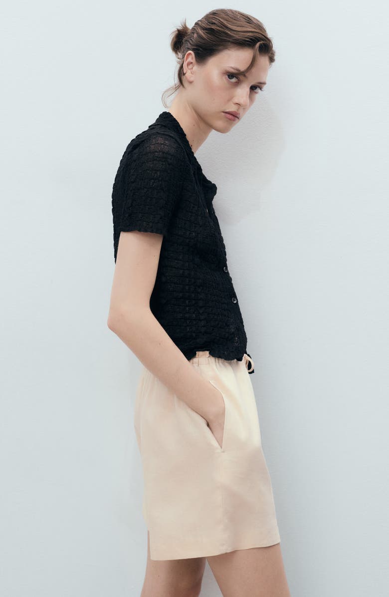 MANGO Drawstring Waist Line Blend Shorts, Alternate, color, Beige