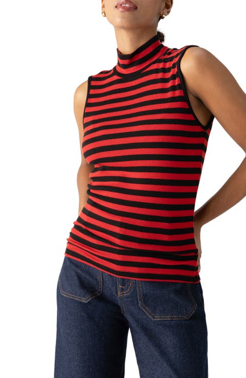 Essential Stripe Sleeveless Mock Neck Knit Top