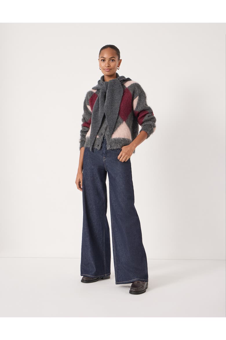 Brushed Argyle Knitted Cardigan, Alternate, color, Charcoal Marl Mix