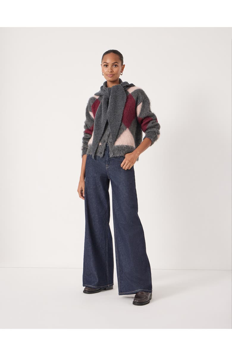 Hush Brushed Argyle Knitted Cardigan, Alternate, color, Charcoal Marl Mix