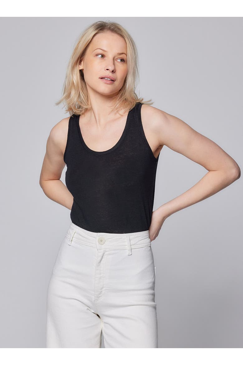 Stretch Linen Tank, Main, color, NOIR