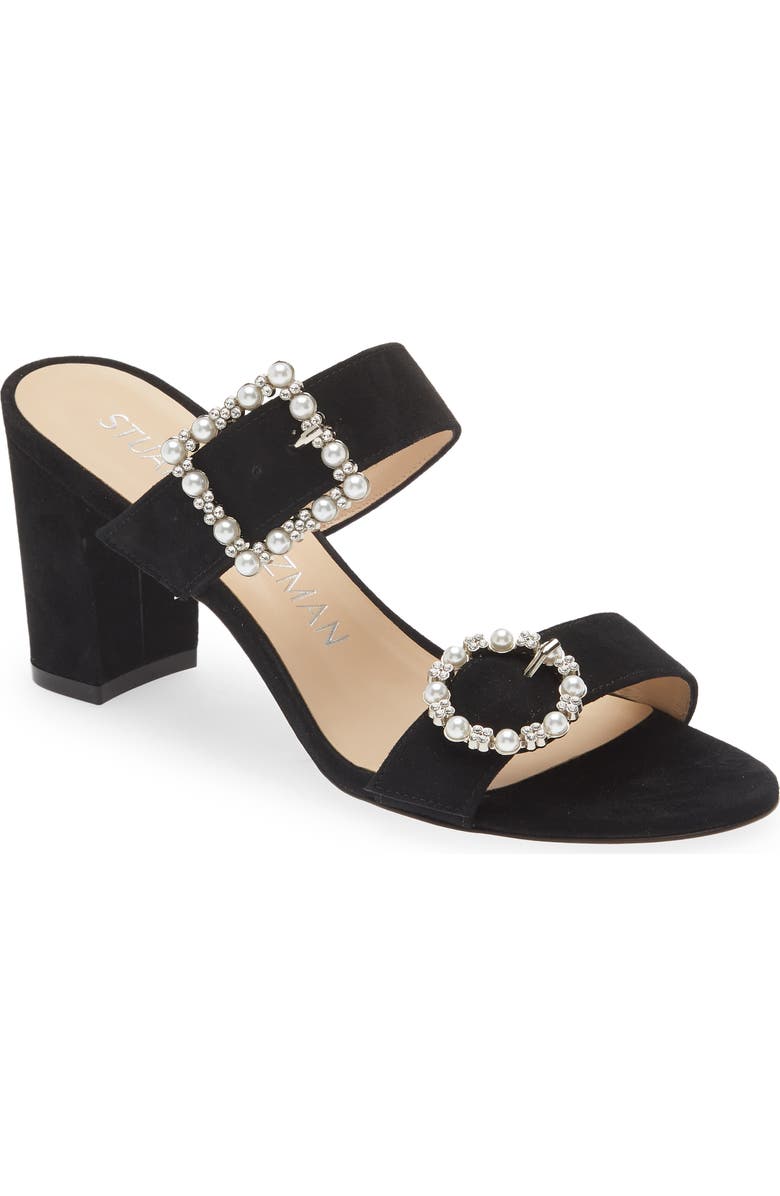 Stuart Weitzman Imitation Pearl Geo Buckle 75 Slide Sandal, Main, color,