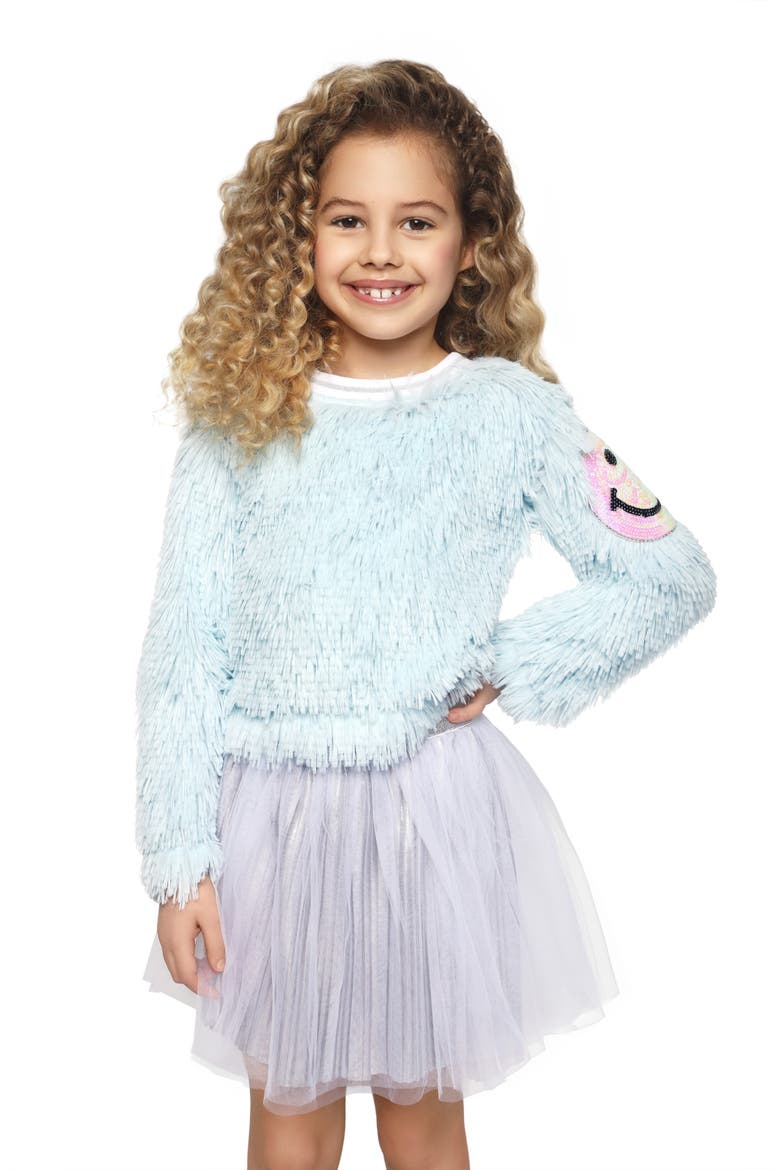 Kids' Smile Patch Shag Sweater, Alternate, color, BLUE