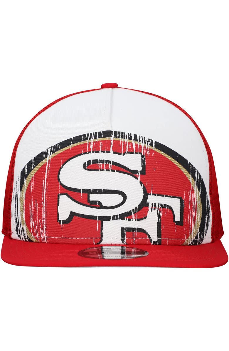 New Era Men's New Era White/Scarlet San Francisco 49ers Distressed 9FIFTY A-Frame Snapback Hat, Alternate, color, White