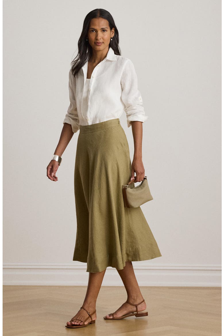 A-Line Linen Midi Skirt, Alternate, color, LIGHT AGAVE GREEN