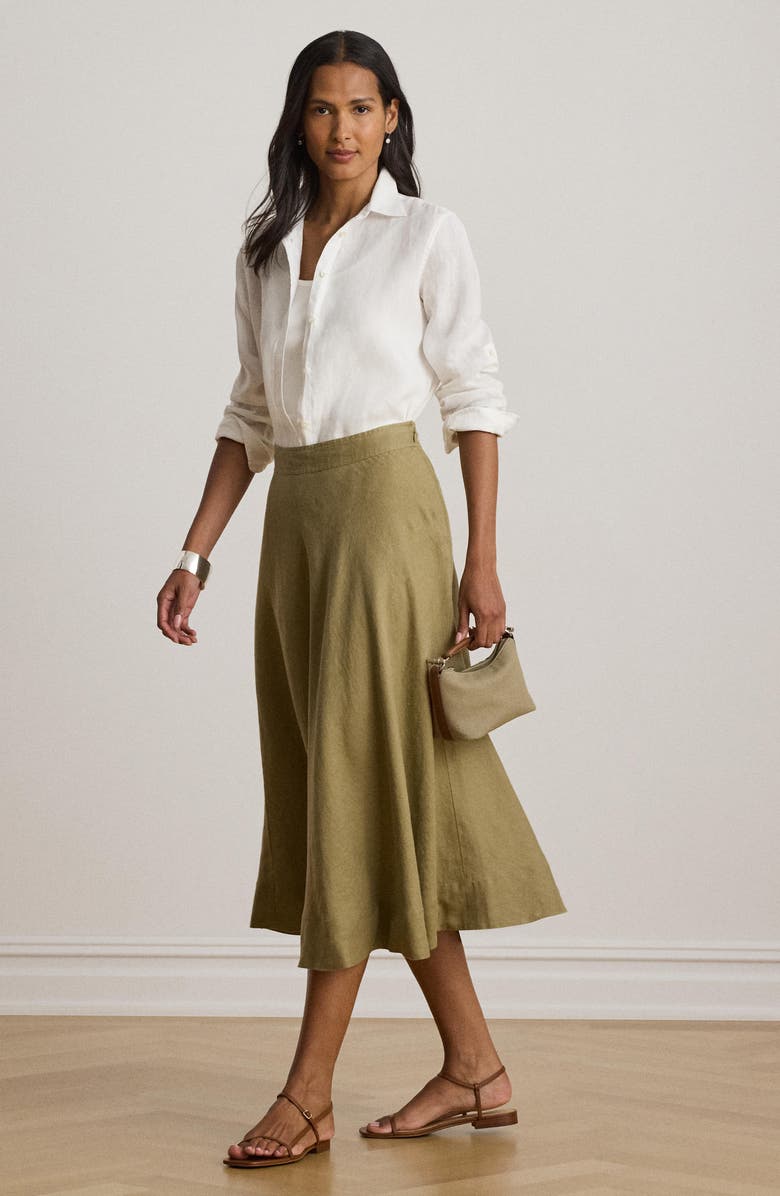 Lauren Ralph Lauren A-Line Linen Midi Skirt, Alternate, color, Light Agave Green