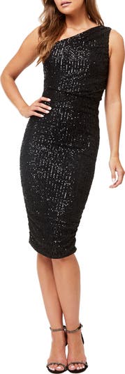 Sequin One-Shoulder Midi Dress
