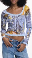 Desigual Abstract Print Rib Knit Top