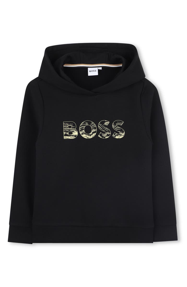 BOSS Kidswear Kids' Cotton Blend Pullover Hoodie, Main, color, Black