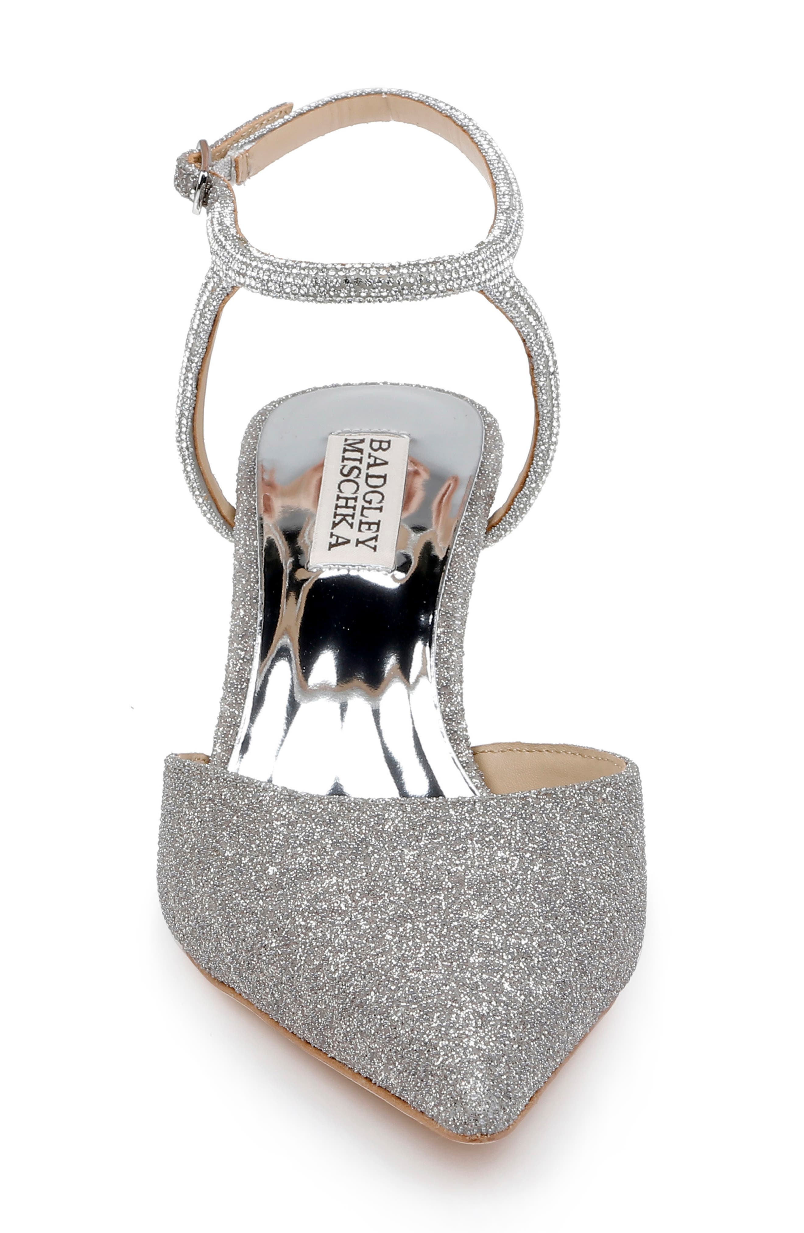 BADGLEY MISCHKA Autumn Pointed Toe Ankle Strap Pump, Alternate, color, Silver Antique