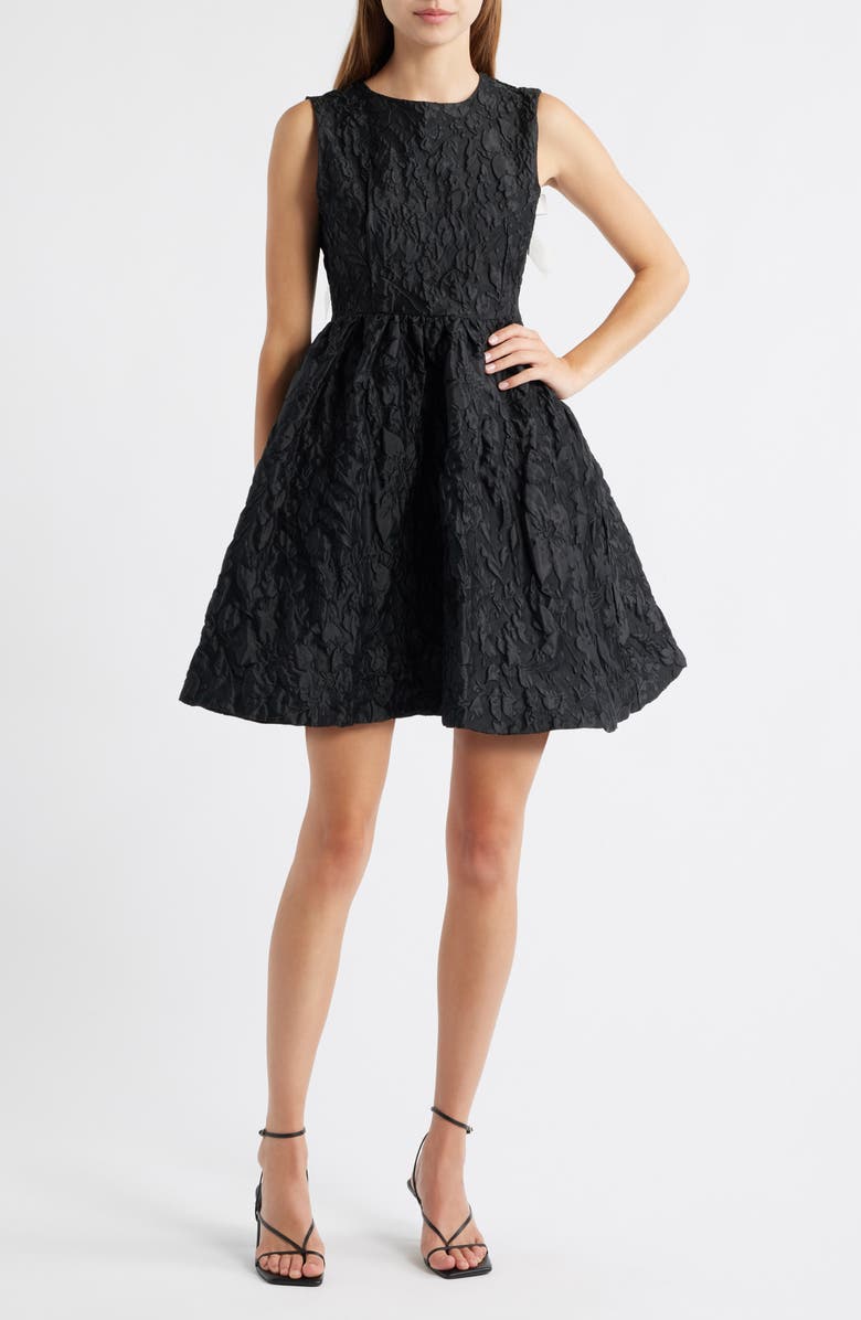 Sister Jane Lucia Jacquard Open Back Minidress, Main, color, Black