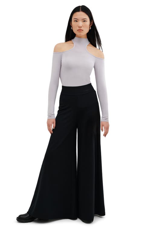 Two Lines By Marcella Cairo Cutout Mock Neck Top In Storm Gray
