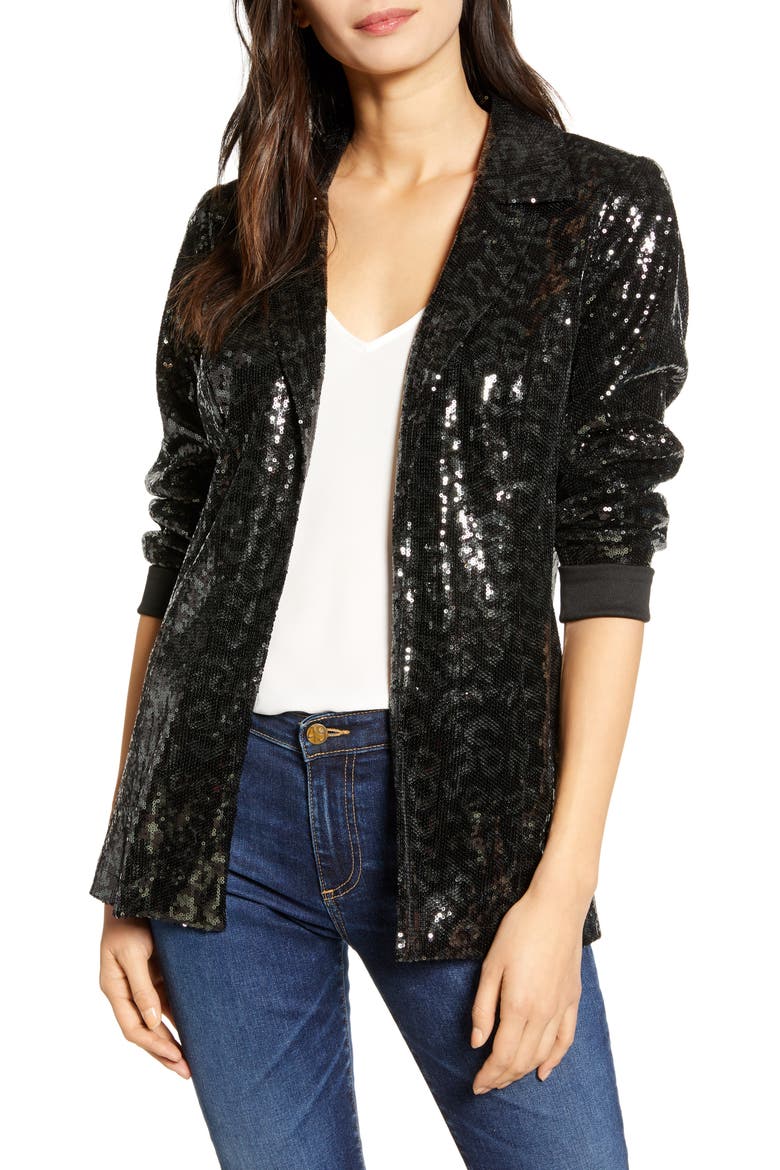 Sequin Blazer, Main, color, BLACK- DARK CHARCOAL SEQUIN
