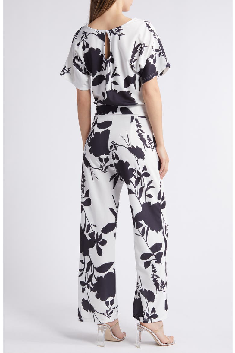 Lindsey Floral Tie Waist Jumpsuit, Alternate, color, WHITE/BLACK FLORAL