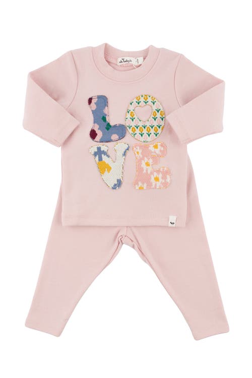 Shop Oh Baby ! Quilted Love Stacked Applique Long Sleeve Two Piece Set In Dusty Pink