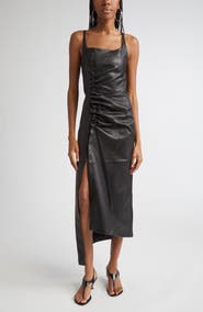 Rabanne Draped Lambskin Leather Midi Dress