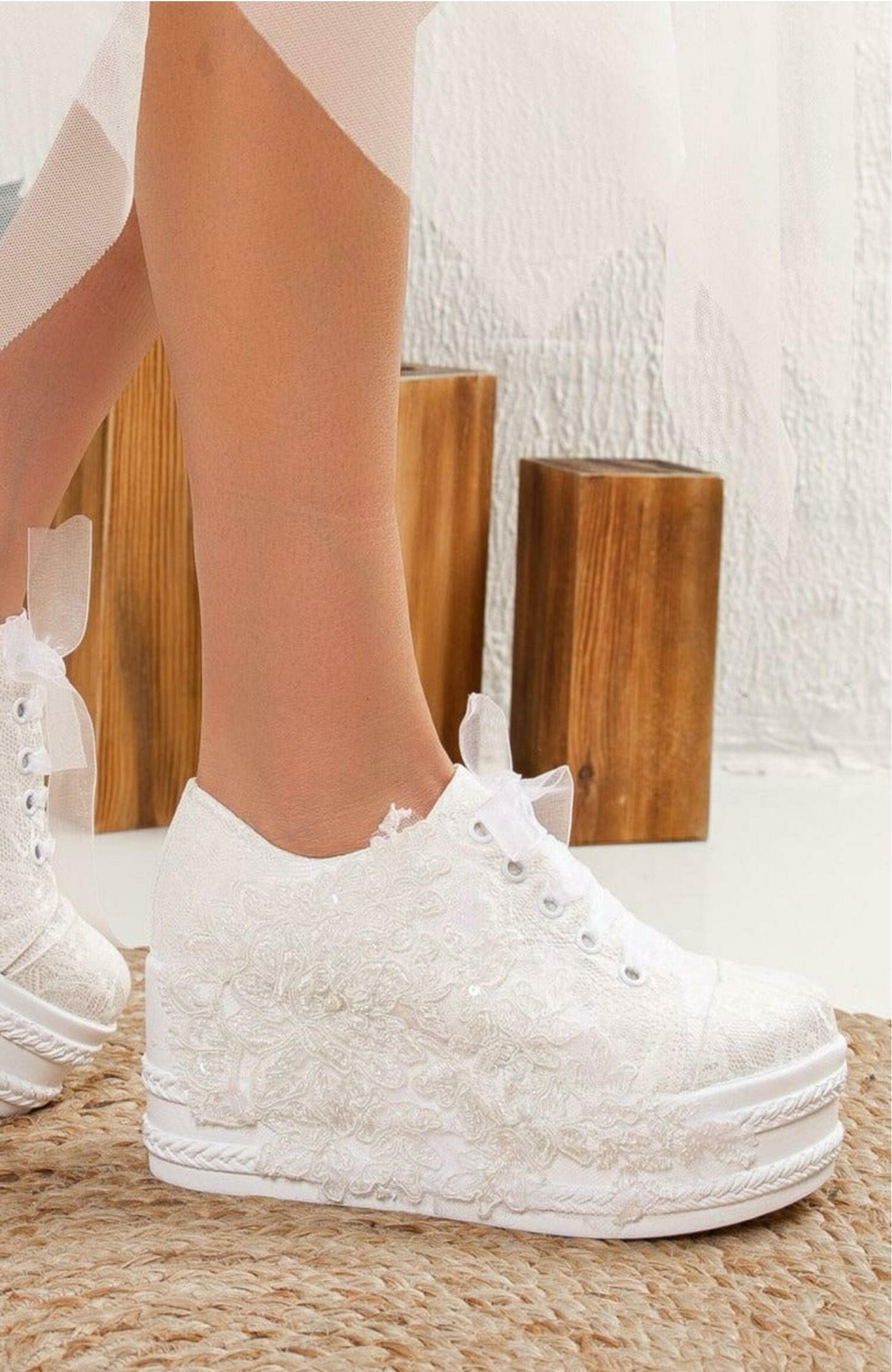 Forever & Always Shoes Claudine Lace Bridal Platform Sneakers, Alternate, color, Ivory