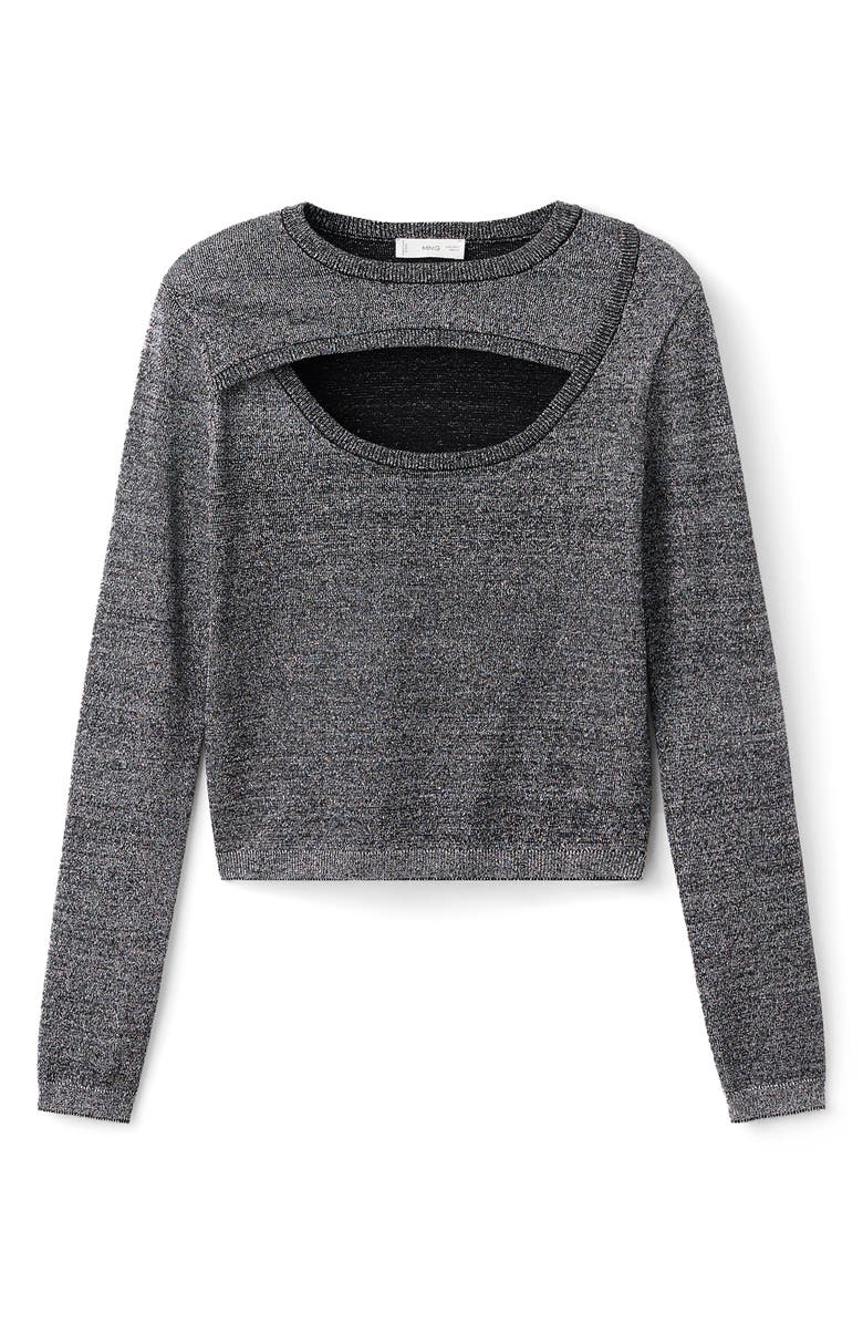 MANGO TEEN Cutout Metallic Long Sleeve Crop Top, Alternate, color, Silver