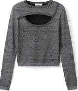 MANGO TEEN Cutout Metallic Long Sleeve Crop Top